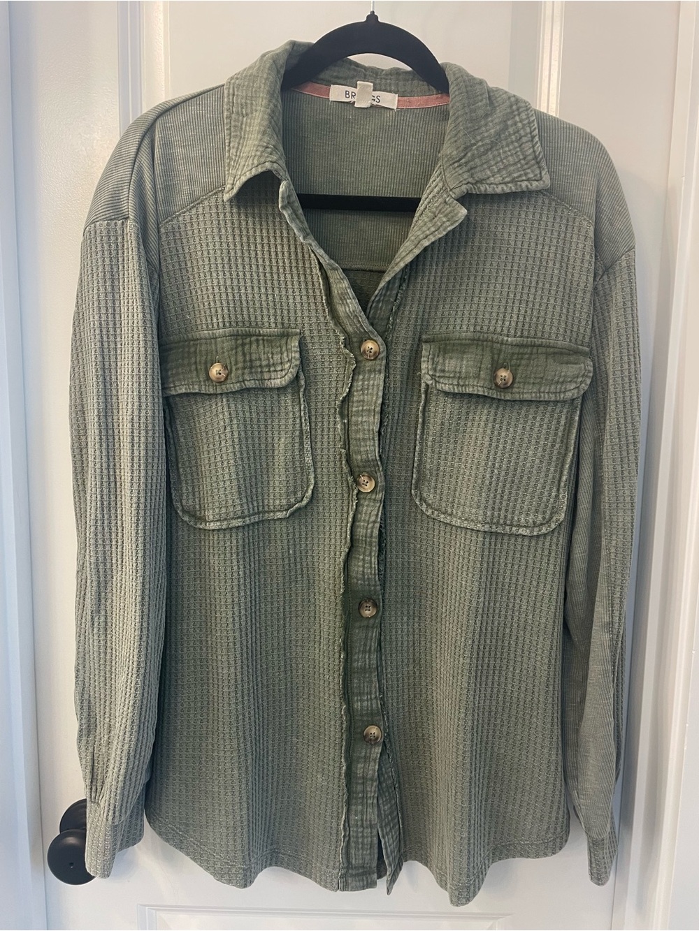 Briggs New York Sage Green Waffle Utility Shacket